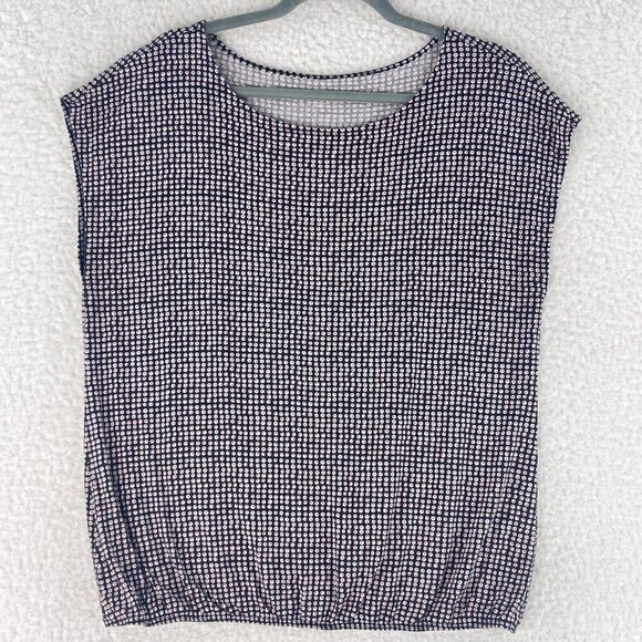 Ann Taylor LOFT Blue Dot Print Pull Over Shirt Womens Short Sleeve Size XL‎ - Picture 1 of 13
